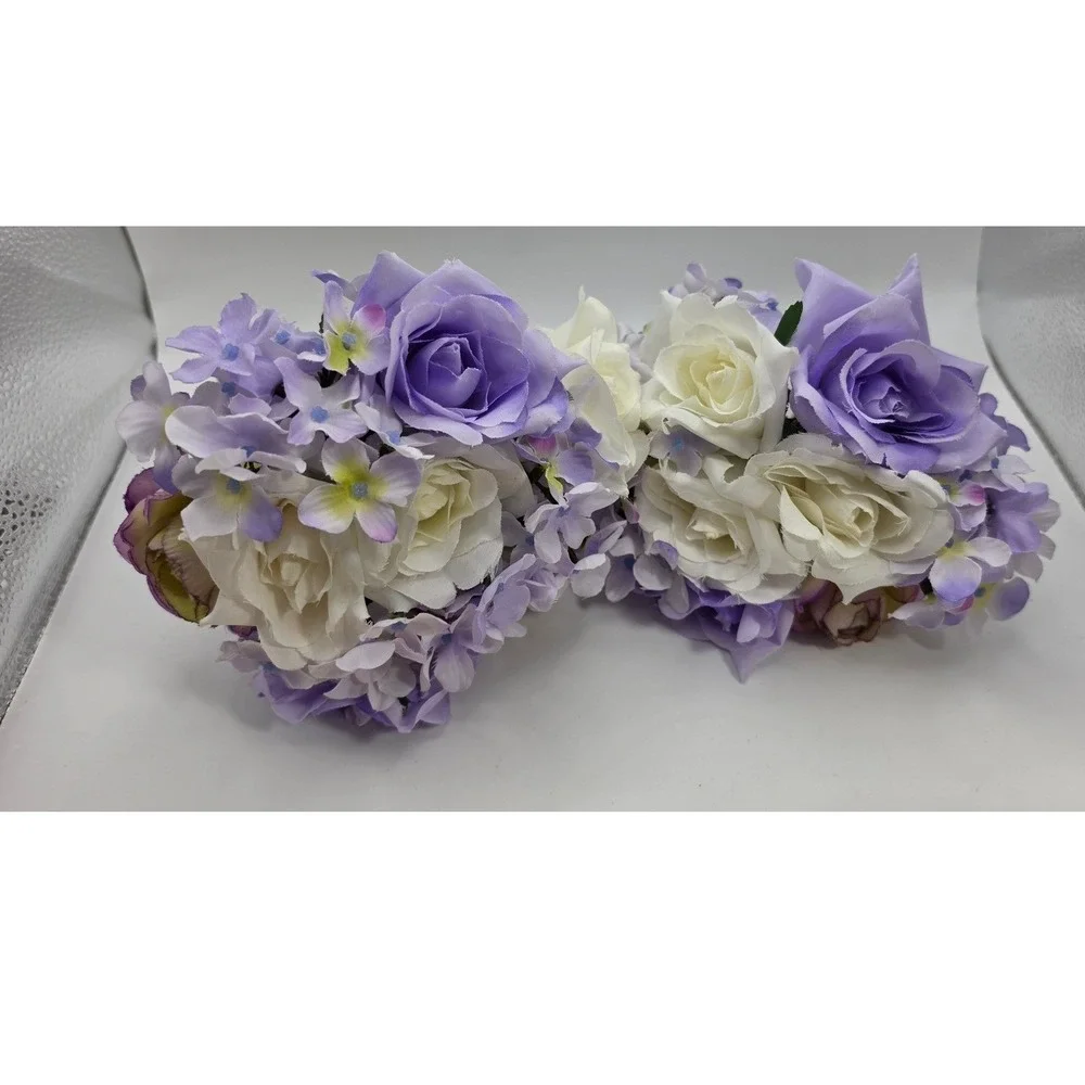 6pc Silk Floral Bouquets Peach Lavender Magenta Rose Peony Wedding Bridesmaid